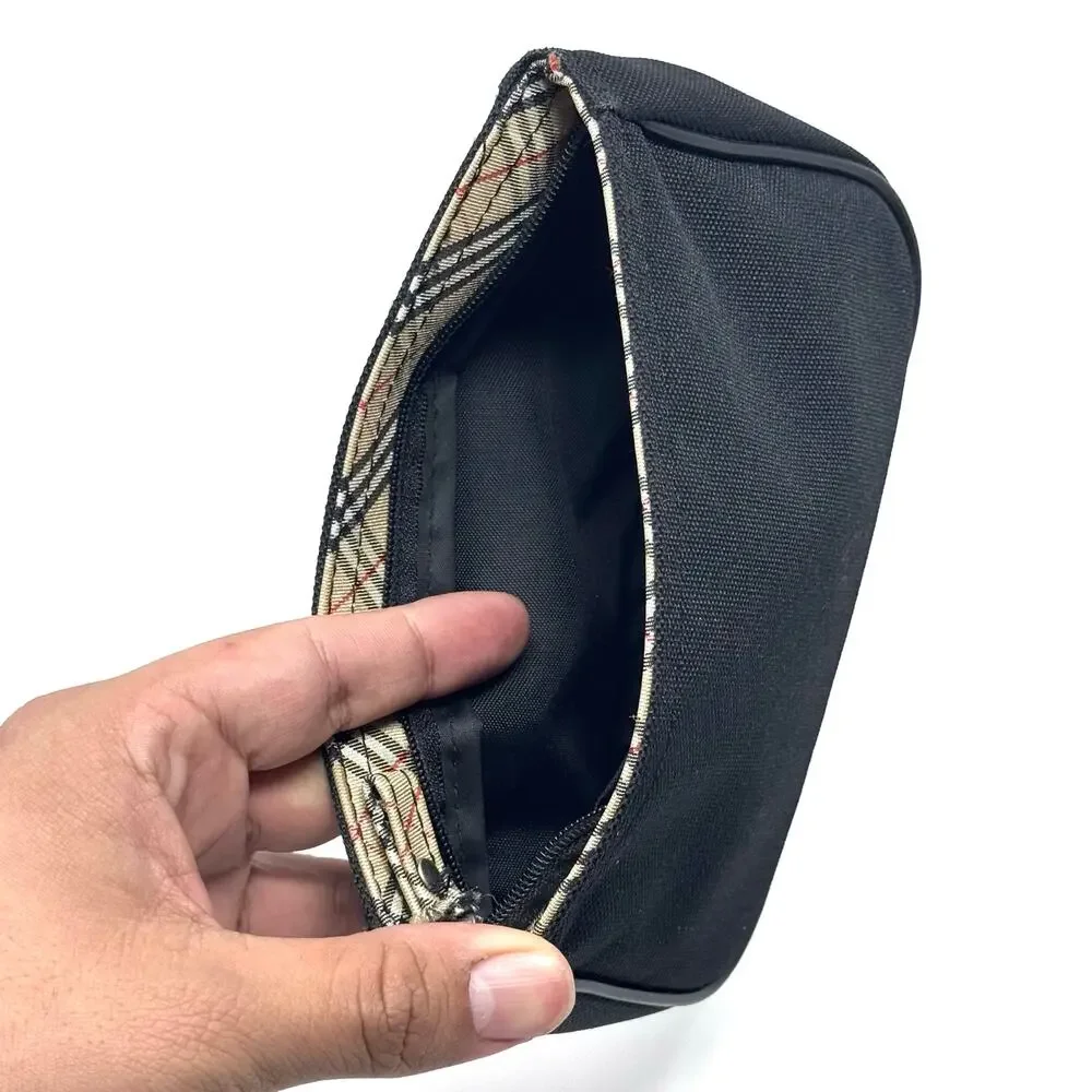 Burberry Black and Beige Plaid Canvas Cosmetic Pouch